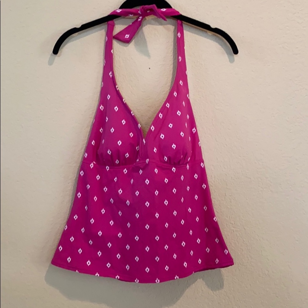 Lands’ End Pink and White Tankini Top